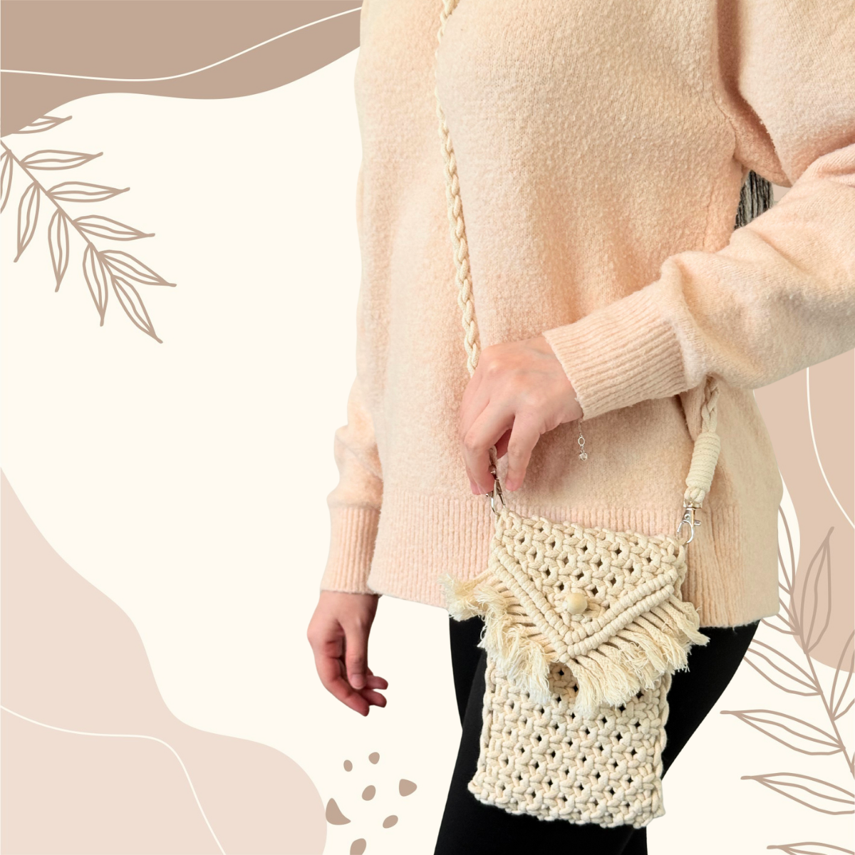 Macrame Crossbody Phone Bag Handmade – Fits 17 16 15 14 13 Pro Max, Galaxy Ultra