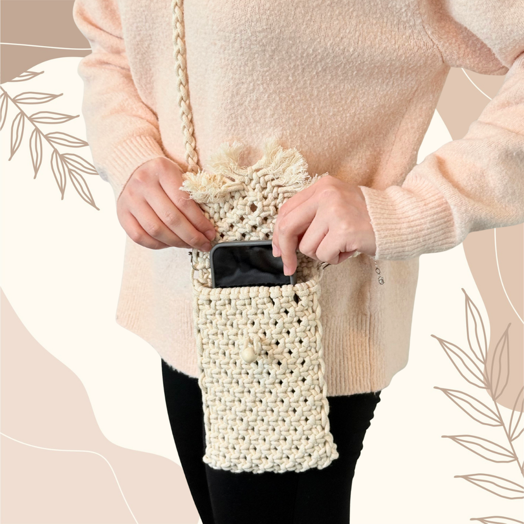Macrame Crossbody Phone Bag Handmade – Fits 17 16 15 14 13 Pro Max, Galaxy Ultra