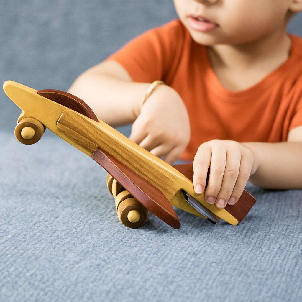 Wooden Fighter Plane – Montessori Vehicle Toy (Age 2+)