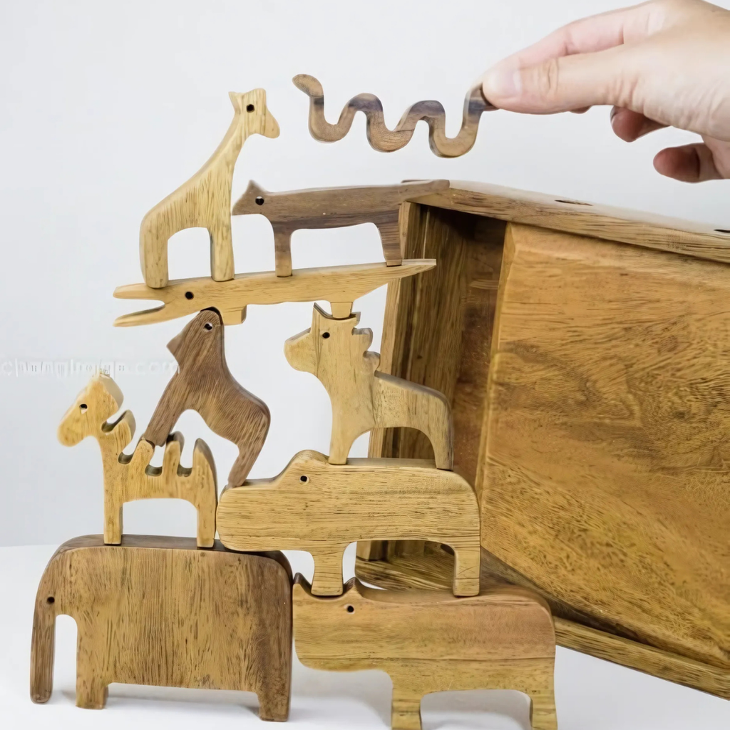 Animal Balancing Wooden Blocks (Box included) – Montessori STEM Toy for Coordination & Problem Solving (Age 2+)