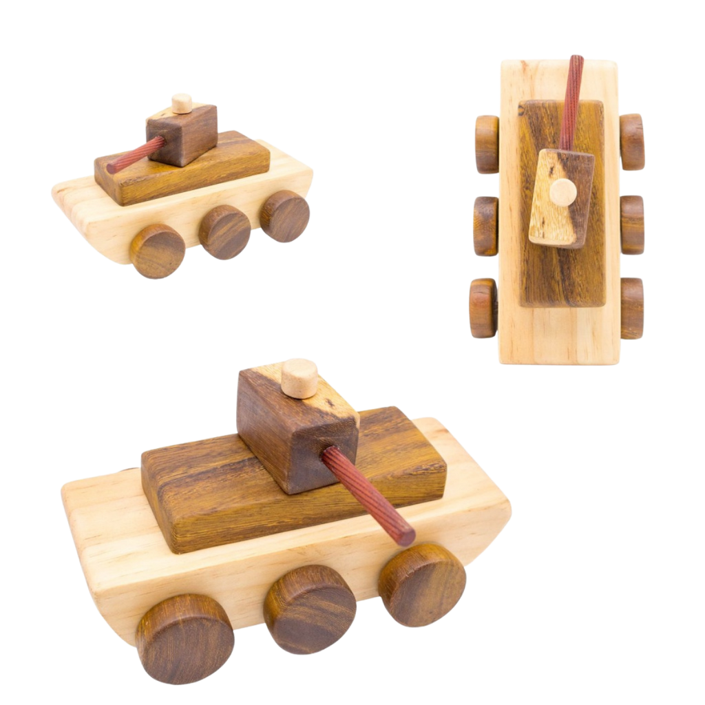 Wooden Tank Model – Montessori Roleplay Toy (Age 2+)
