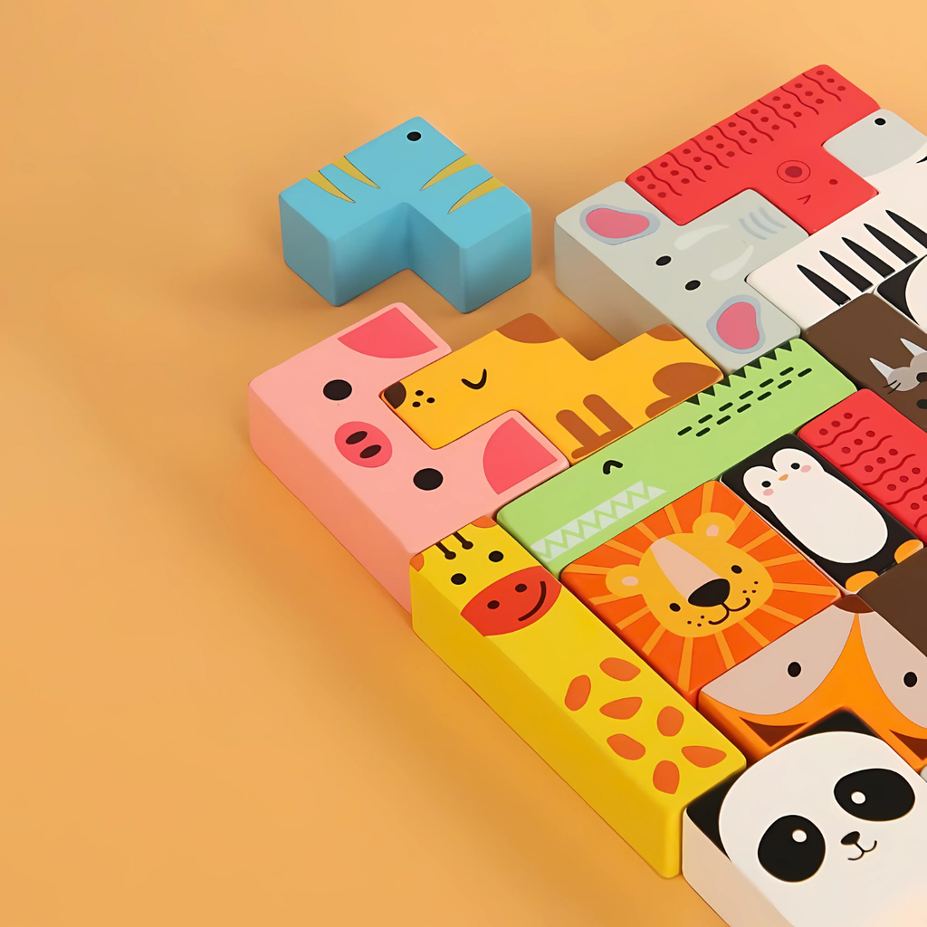 Montessori Wooden Puzzle Block Board – Creative Logic & Spatial Learning Toy for Kids