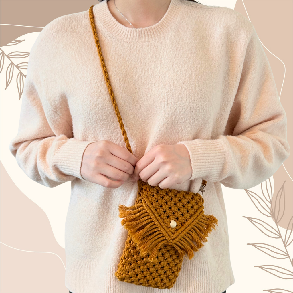 Macrame Crossbody Phone Bag Handmade – Fits 17 16 15 14 13 Pro Max, Galaxy Ultra