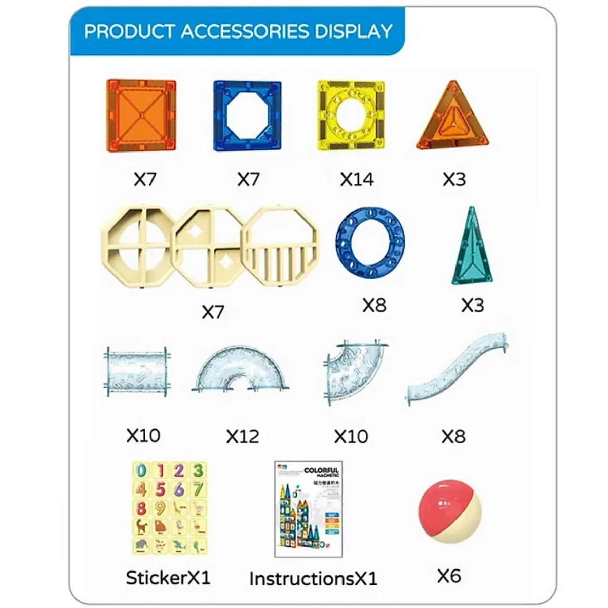 Colorful Magnetic Tile Set (Large - 73 pcs) STEM Educational Toys | Kids Birthday Christmas Gift