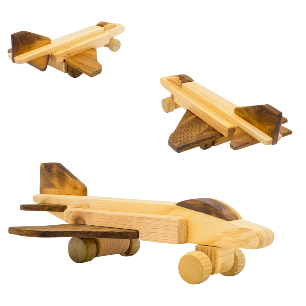 Wooden Fighter Plane – Montessori Vehicle Toy (Age 2+)