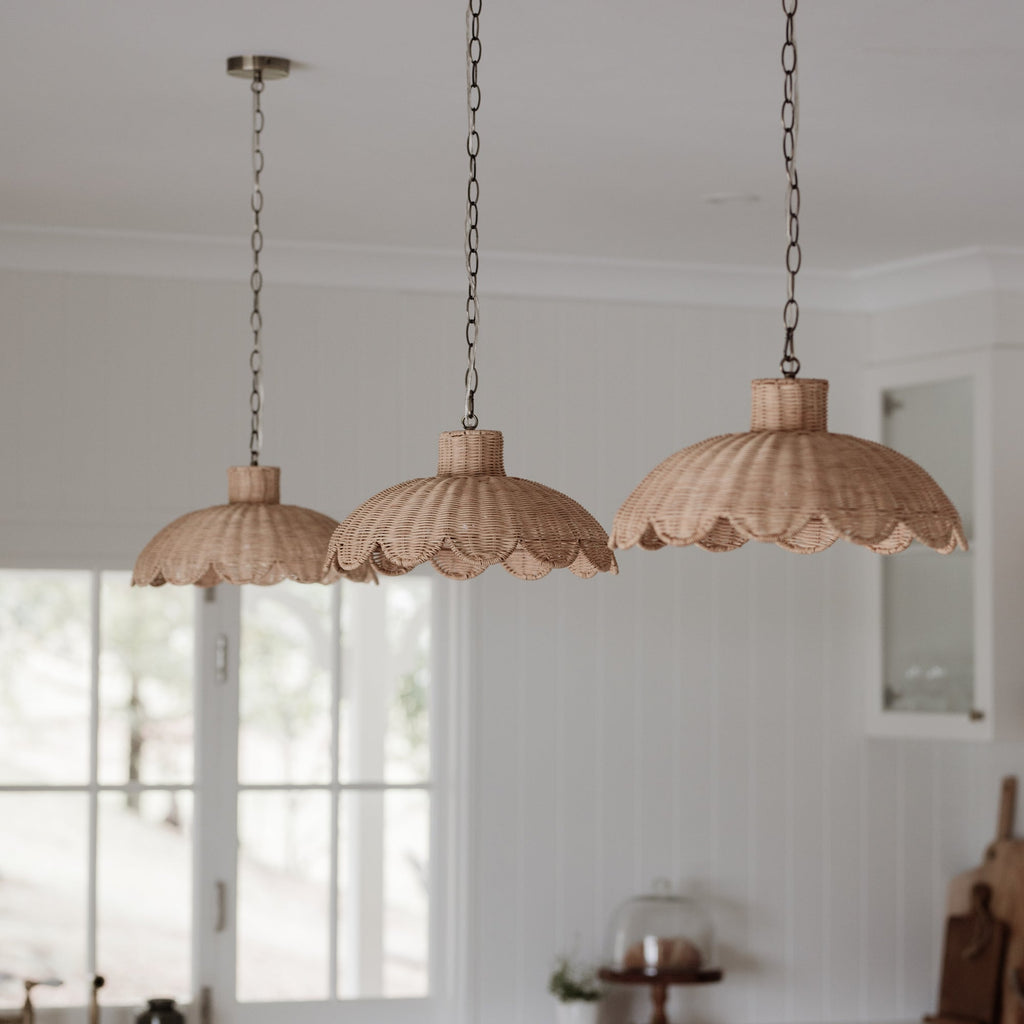 Alice Scallop Rattan Pendant Light – Natural Boho Charm