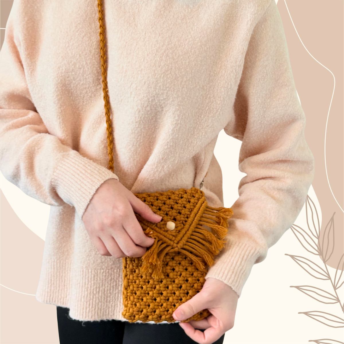 Macrame Crossbody Phone Bag Handmade – Fits 17 16 15 14 13 Pro Max, Galaxy Ultra