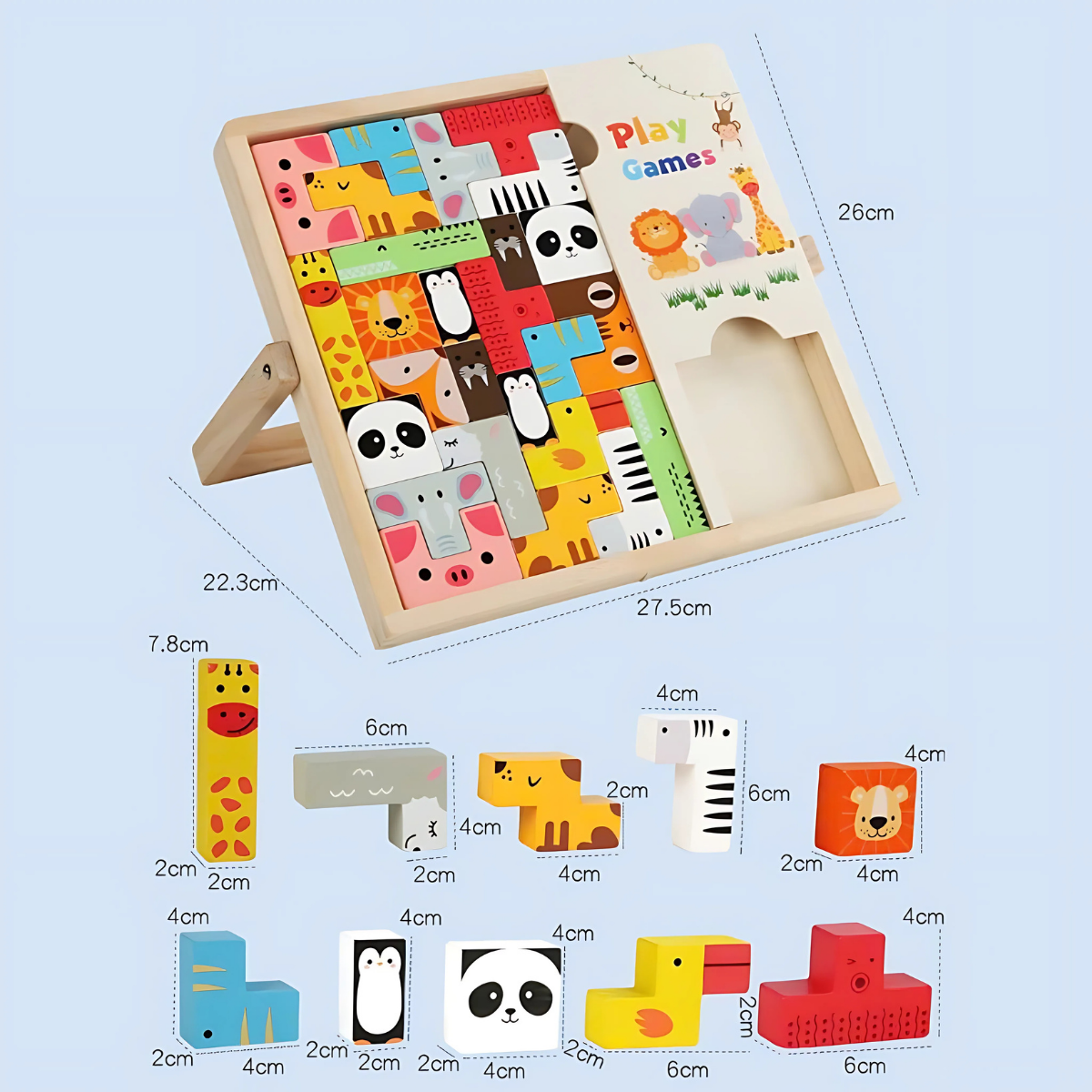 Montessori Wooden Puzzle Block Board – Creative Logic & Spatial Learning Toy for Kids