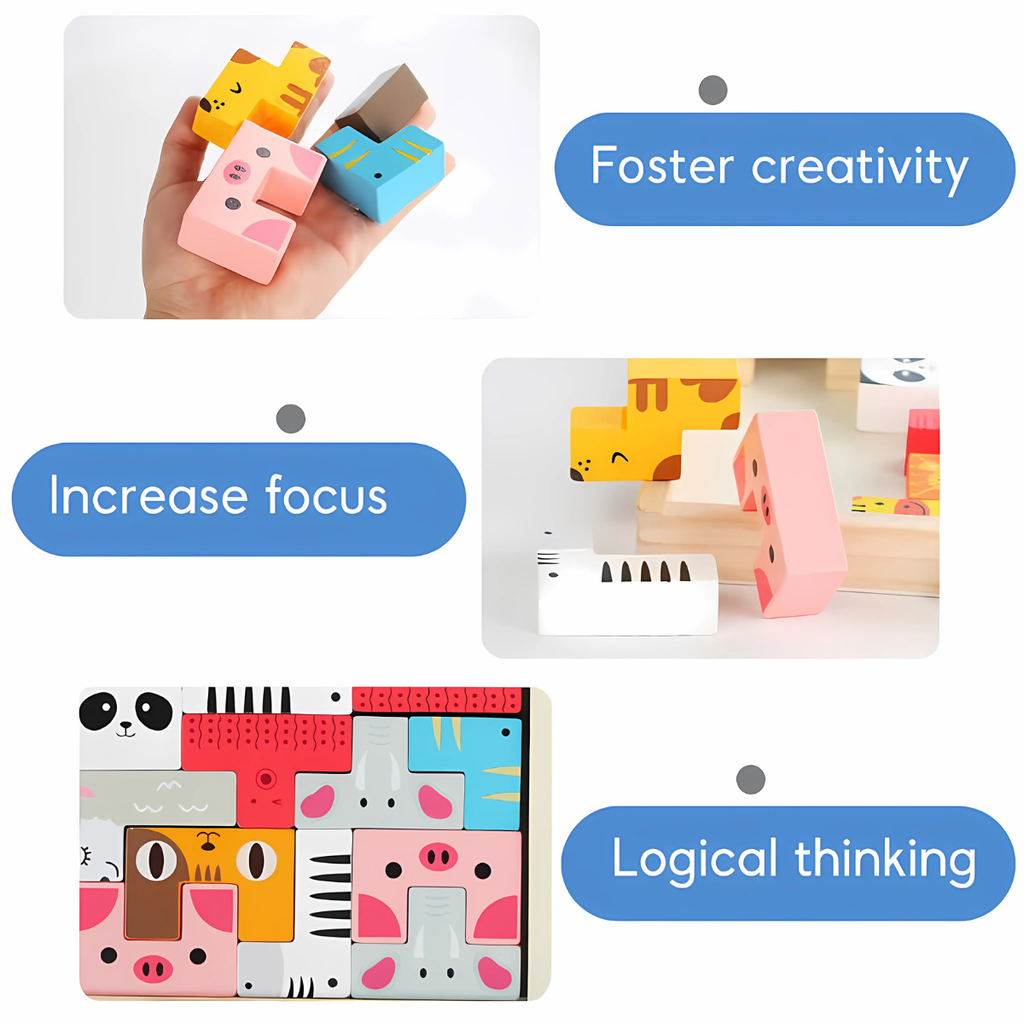 Montessori Wooden Puzzle Block Board – Creative Logic & Spatial Learning Toy for Kids