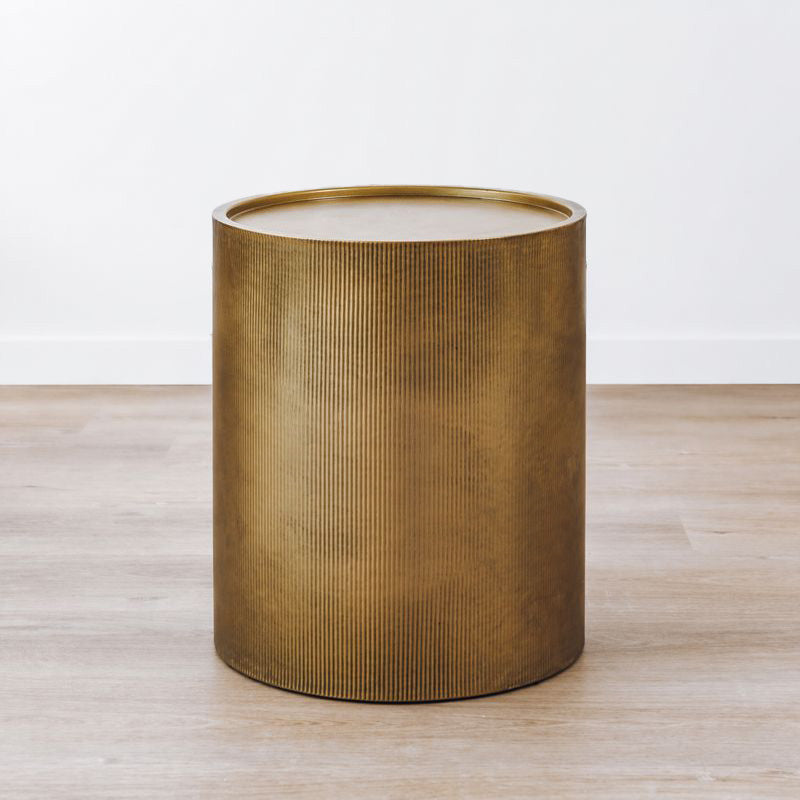 Felix Ribbed Barrel Side Table - Antique Brass Elegance