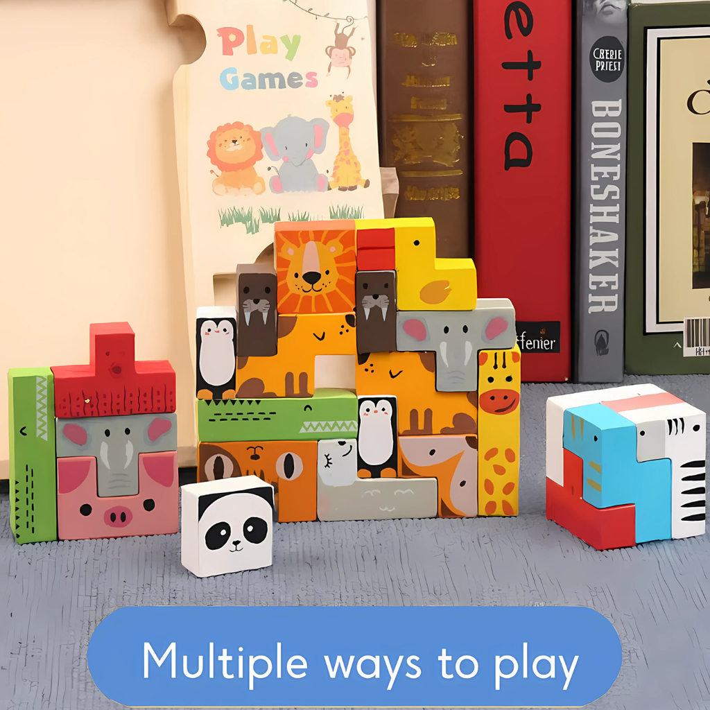 Montessori Wooden Puzzle Block Board – Creative Logic & Spatial Learning Toy for Kids