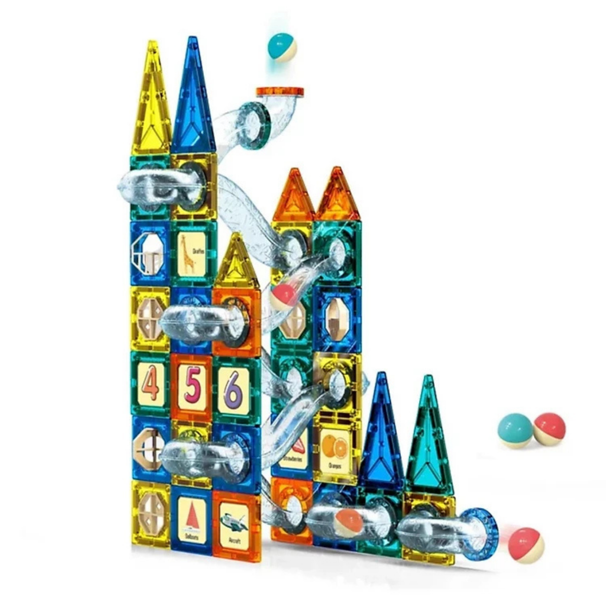 Colorful Magnetic Tile Set (Large - 73 pcs) STEM Educational Toys | Kids Birthday Christmas Gift