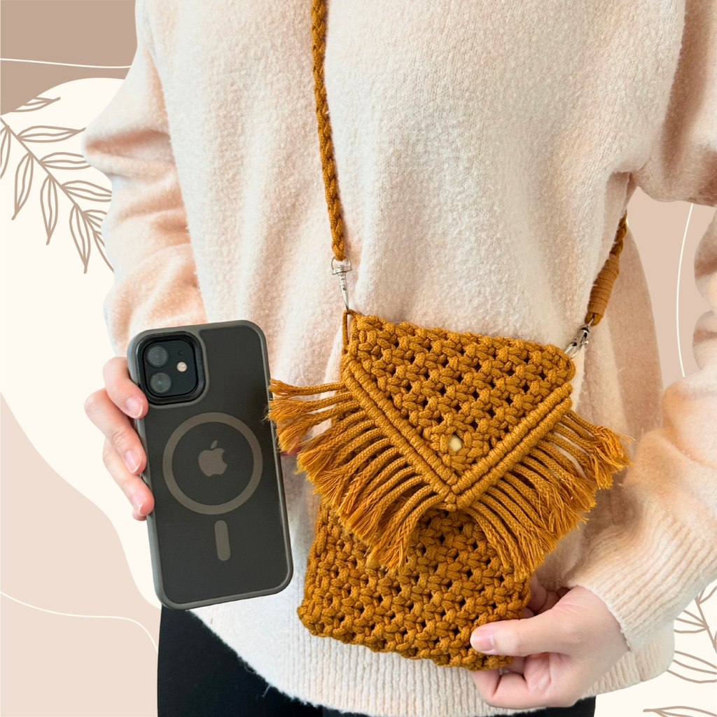 Macrame Crossbody Phone Bag Handmade – Fits 17 16 15 14 13 Pro Max, Galaxy Ultra