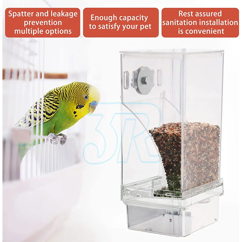 No Mess Automatic Bird Feeder for Parrots & Canaries - Easy Clean Design