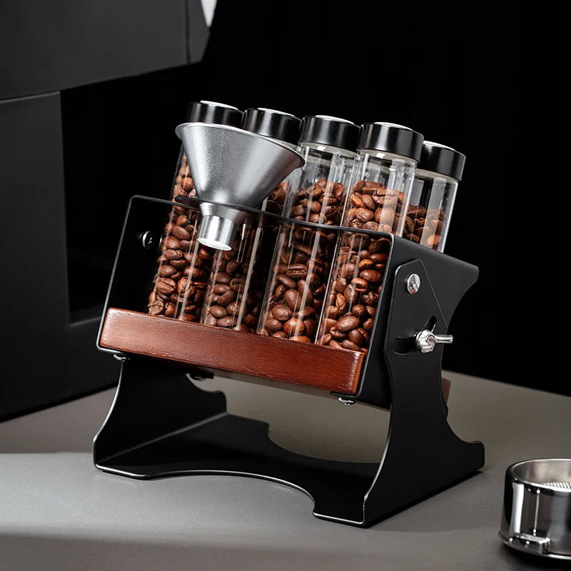 Elegant Glass Coffee Beans Storage Rack with Wooden Base - 8 Tubes