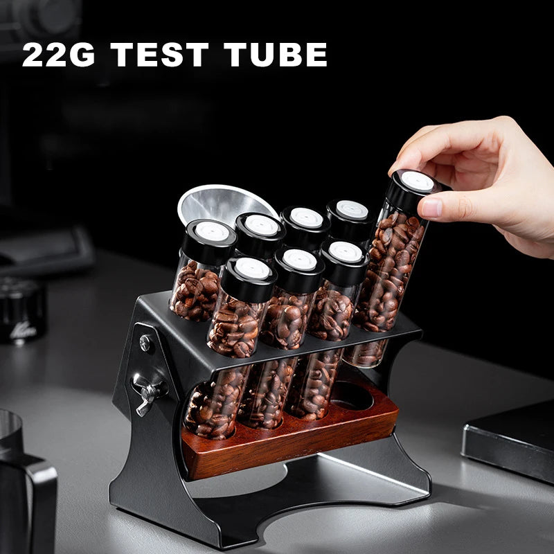 Elegant Glass Coffee Beans Storage Rack with Wooden Base - 8 Tubes