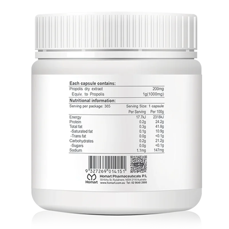 Health N Nature Propolis Capsules 1000mg - Immune Support - 365 Count