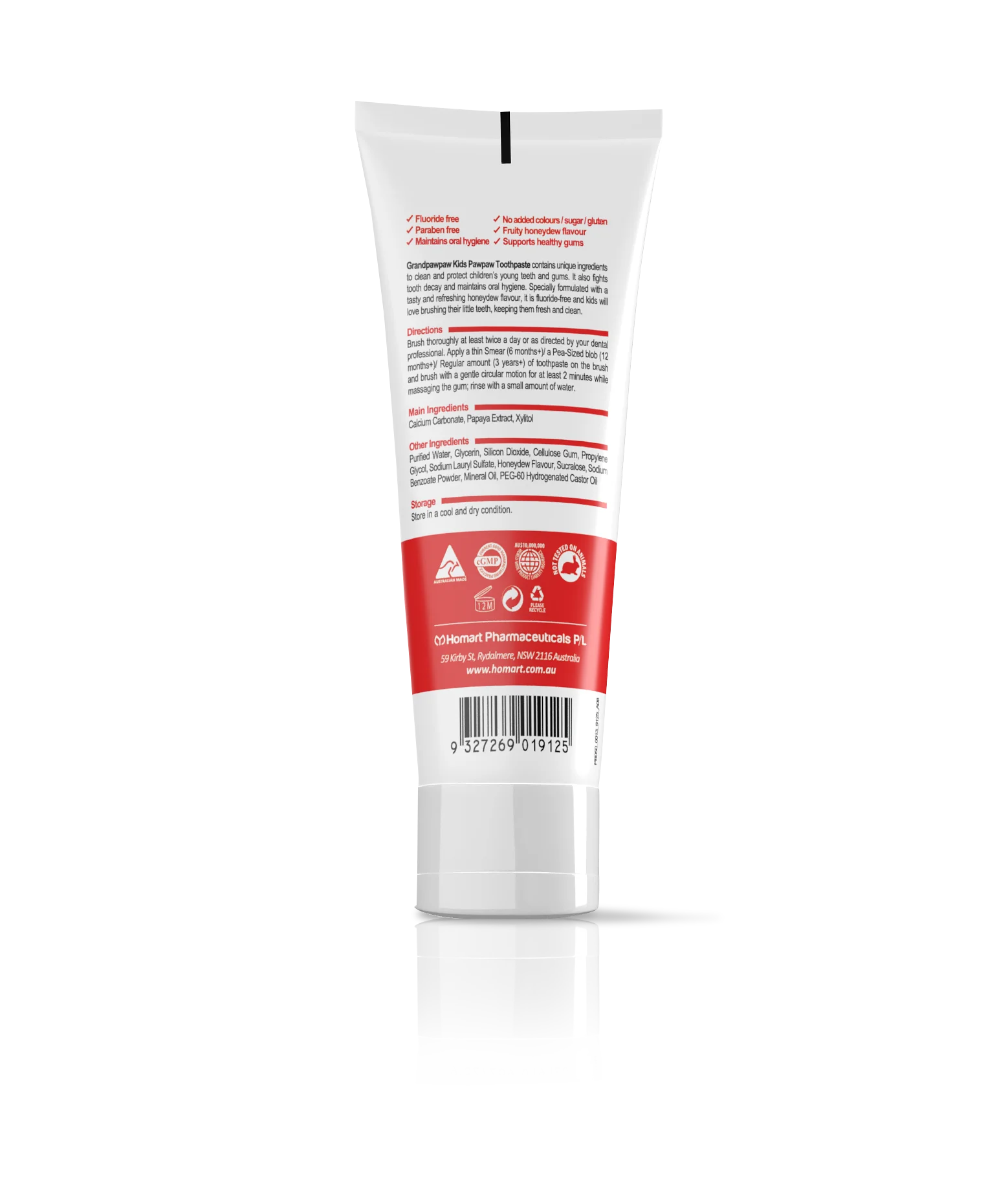 Grandpawpaw Kids Toothpaste with Papaya - Fluoride-Free 50g