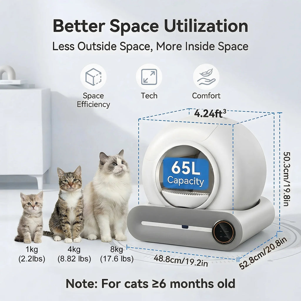 Automated Cat Litter Box with WiFi - Self-Cleaning, 65L Capacity