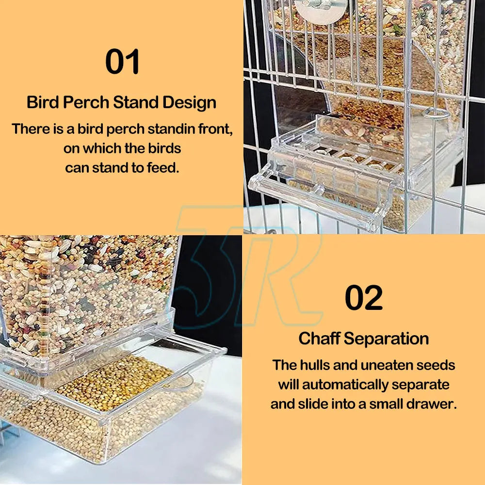 No Mess Automatic Bird Feeder for Parrots & Canaries - Easy Clean Design
