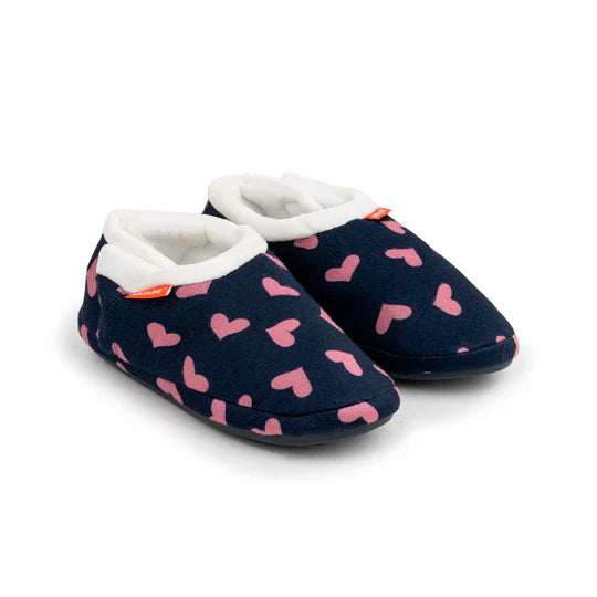 Archline Orthotic Slippers - Navy with Pink Hearts for All-Day Comfort