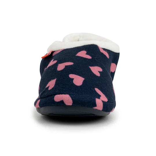 Archline Orthotic Slippers - Navy with Pink Hearts for All-Day Comfort
