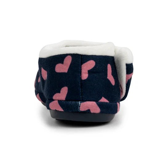 Archline Orthotic Slippers - Navy with Pink Hearts for All-Day Comfort