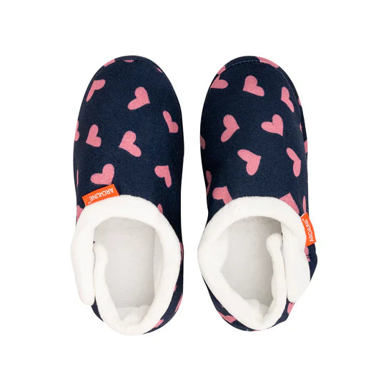 Archline Orthotic Slippers - Navy with Pink Hearts for All-Day Comfort