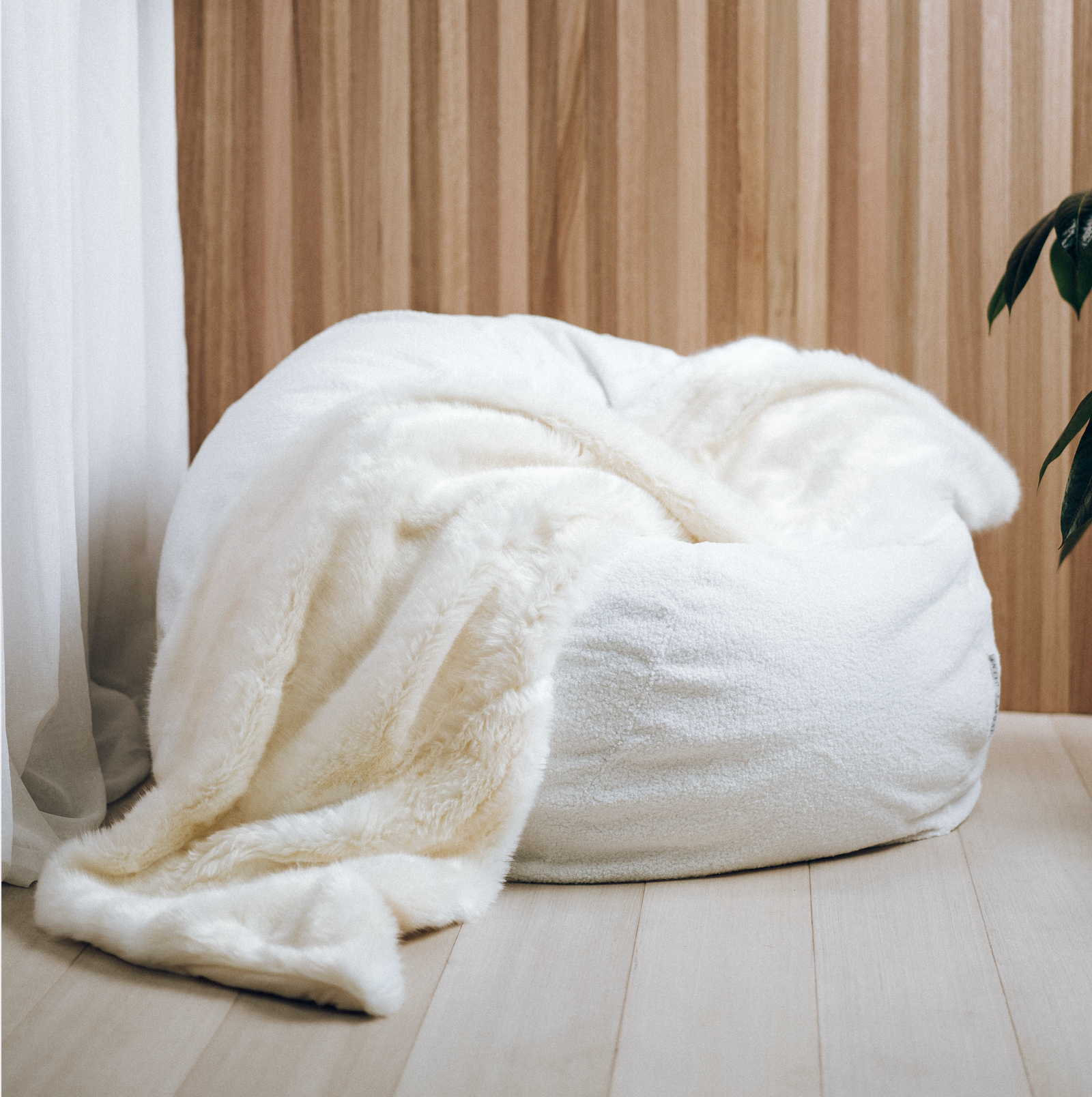 Luxurious French White Boucle Fur Bean Bag - Cozy & Stylish