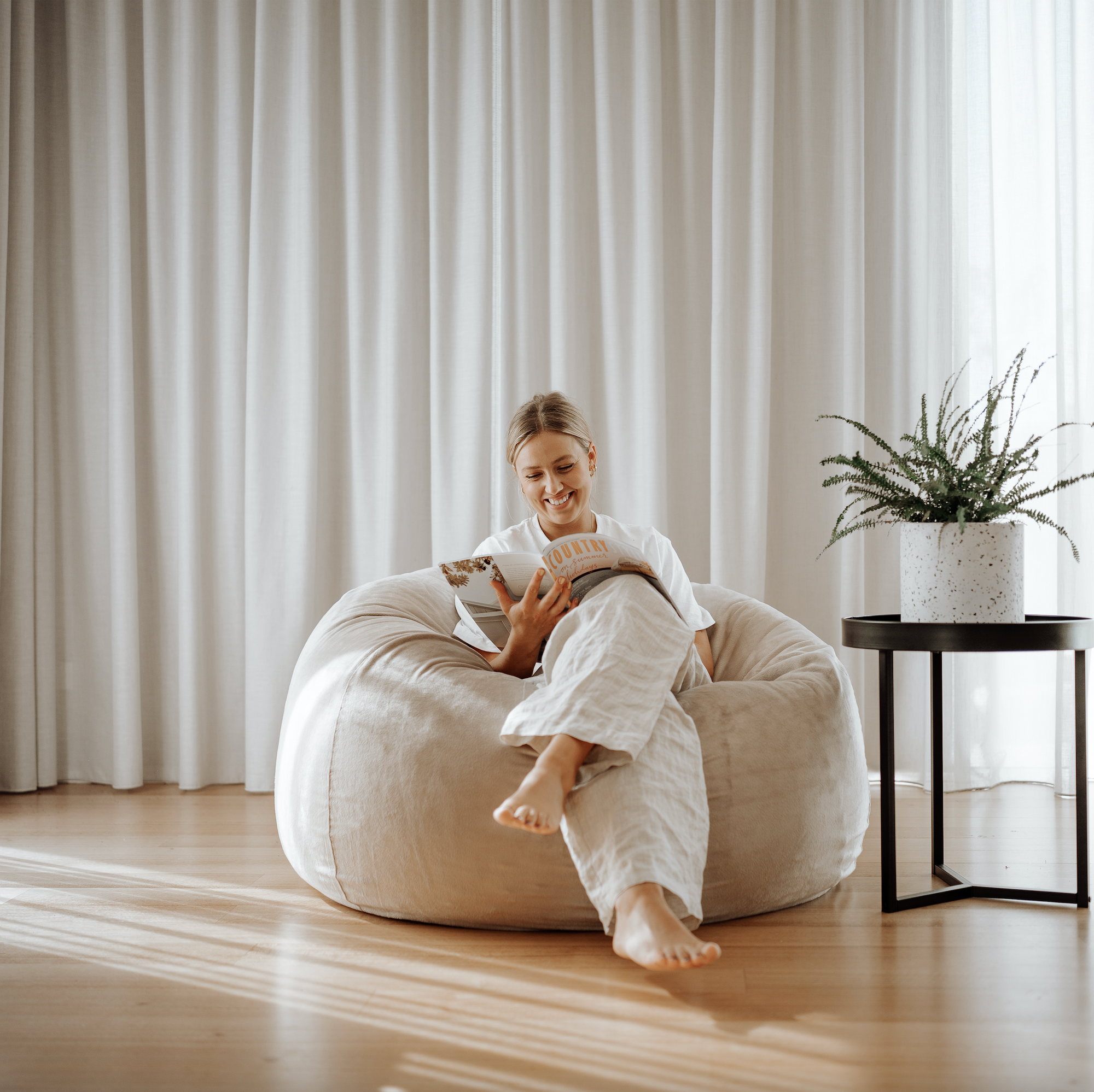 Champagne Latte Pierre Bean Bag - Cozy & Stylish Relaxation