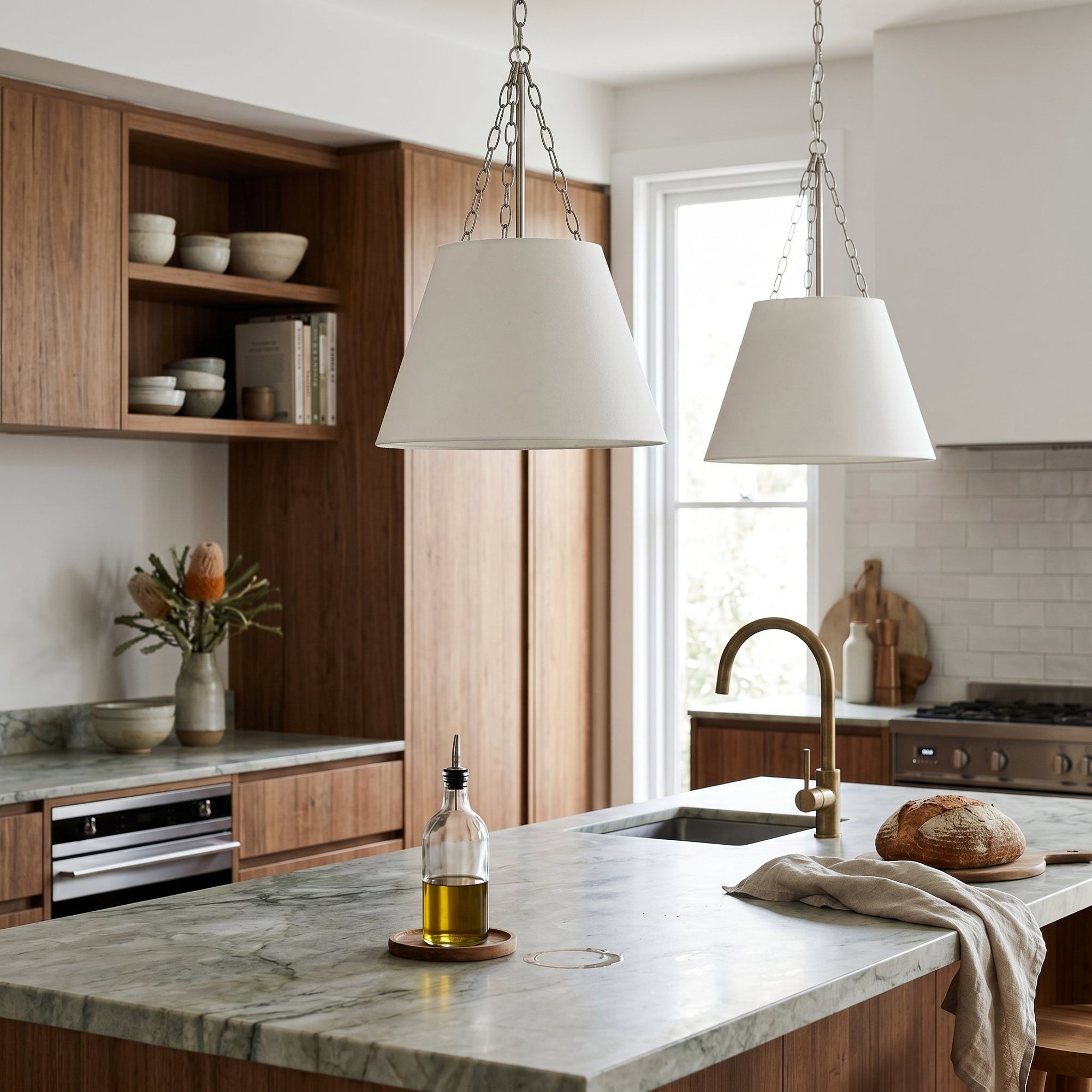Chloe White Pendant Light with Adjustable Chain & Nickel Hardware