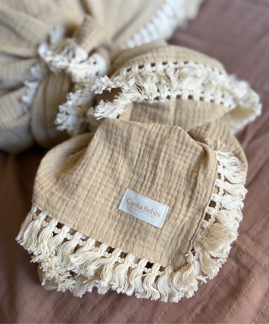 Essentīals Organic Cotton Neutral Tuscan Tassel Blanket - Super Soft & Cozy