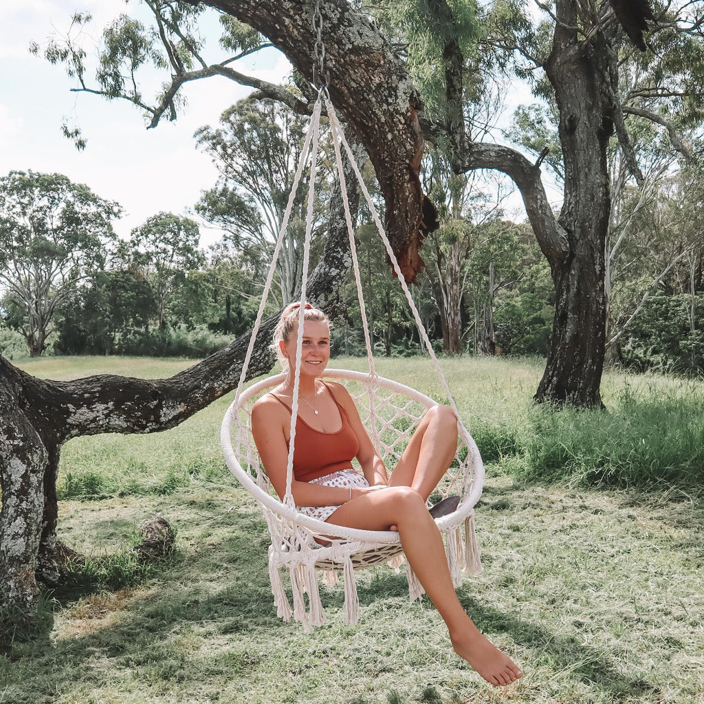Madrid Macrame Hanging Chair Swing - Elegant Cream Design