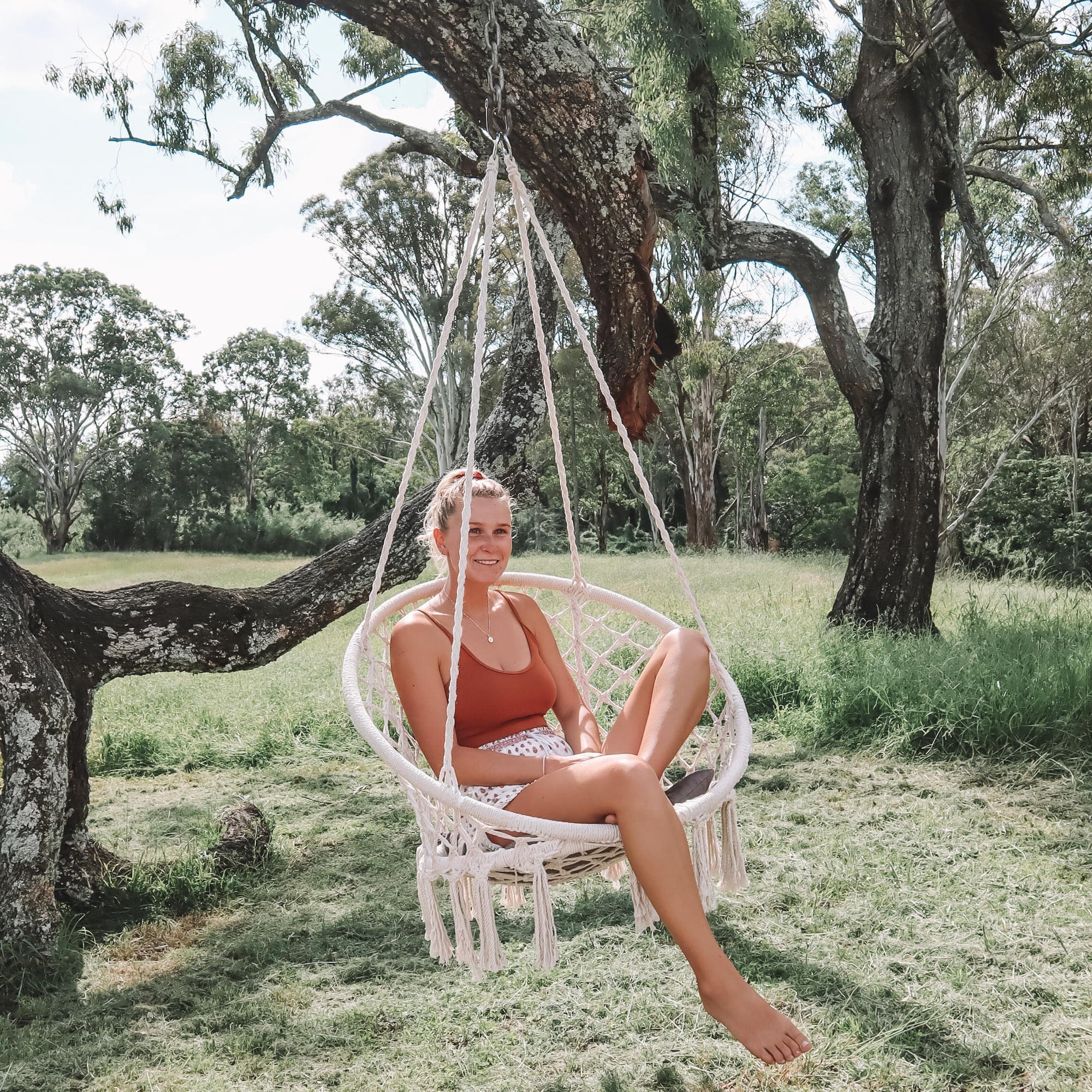 Madrid Macrame Hanging Chair Swing - Elegant Cream Design