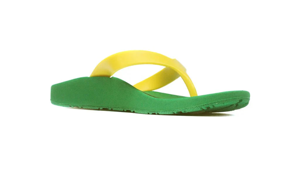 Archline Kids Orthotic Thongs - Supportive Green/Gold Sandals