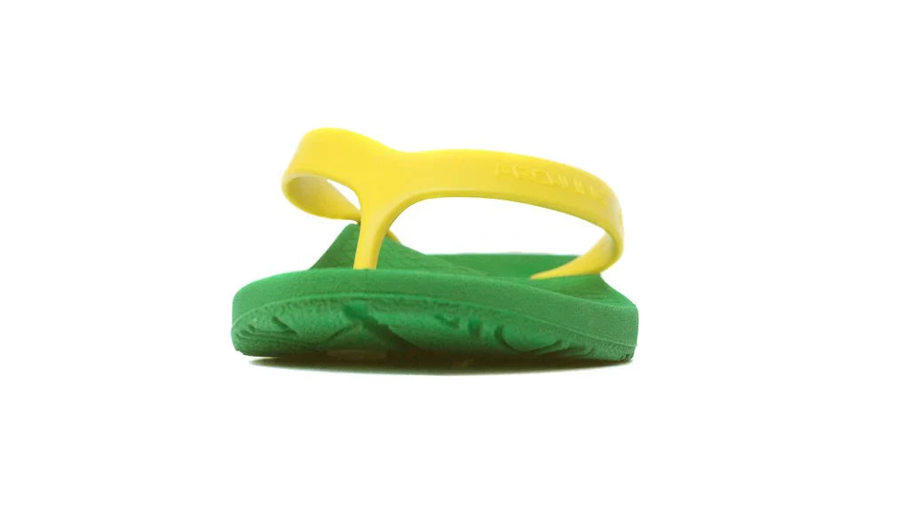 Archline Kids Orthotic Thongs - Supportive Green/Gold Sandals