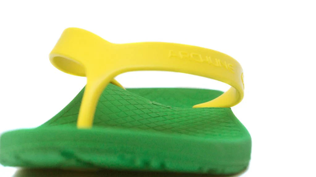 Archline Kids Orthotic Thongs - Supportive Green/Gold Sandals