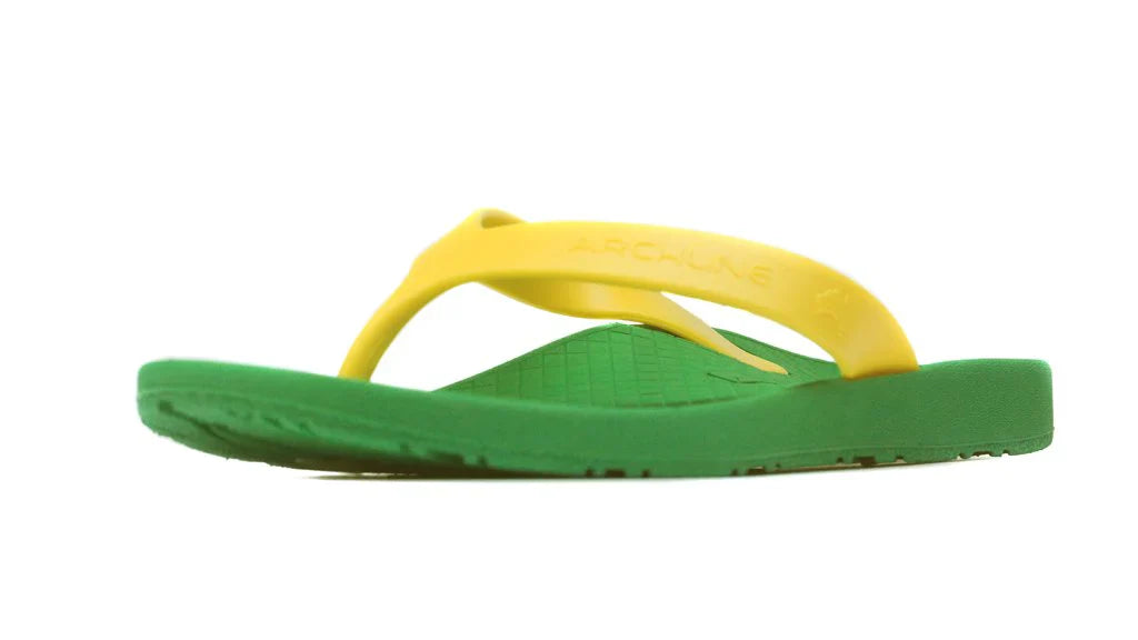 Archline Kids Orthotic Thongs - Supportive Green/Gold Sandals