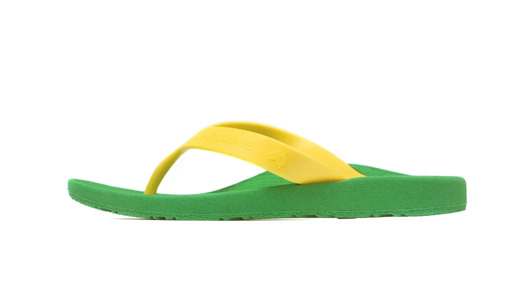Archline Kids Orthotic Thongs - Supportive Green/Gold Sandals