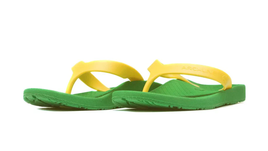 Archline Kids Orthotic Thongs - Supportive Green/Gold Sandals