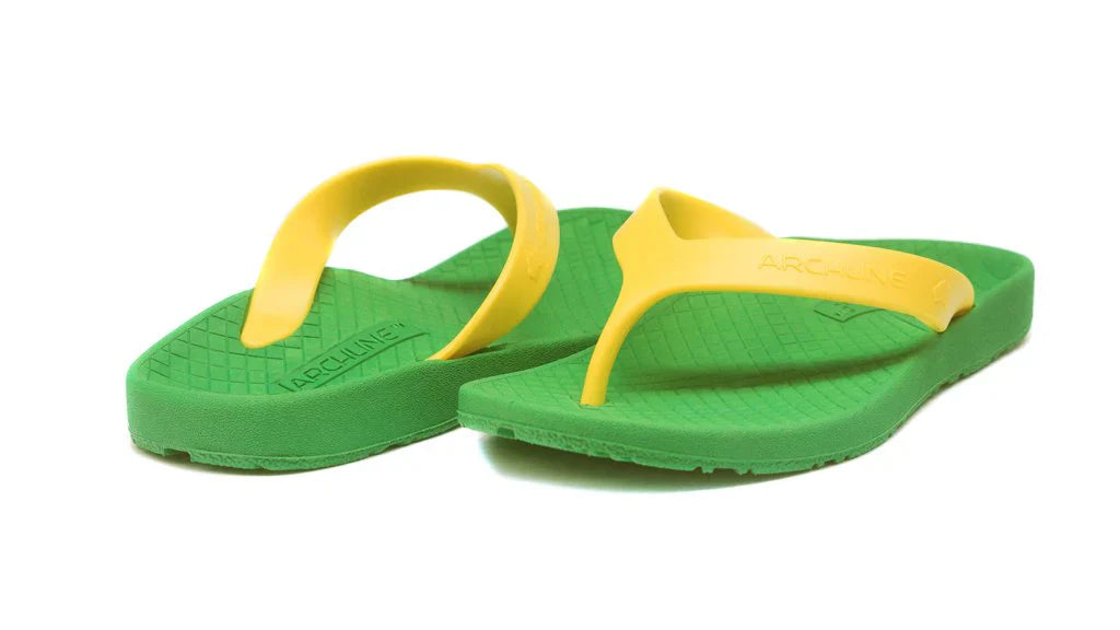 Archline Kids Orthotic Thongs - Supportive Green/Gold Sandals