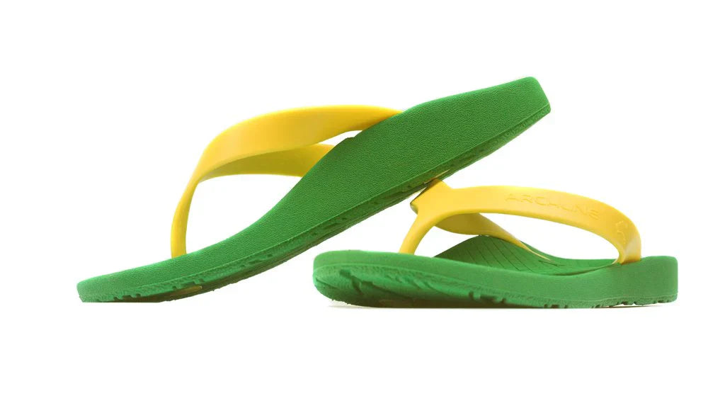 Archline Kids Orthotic Thongs - Supportive Green/Gold Sandals