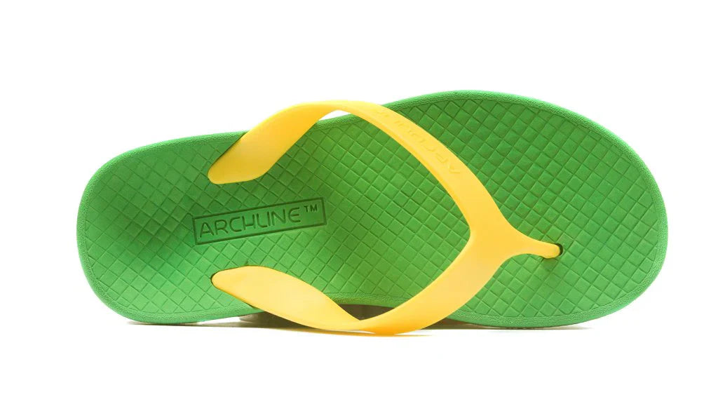 Archline Kids Orthotic Thongs - Supportive Green/Gold Sandals