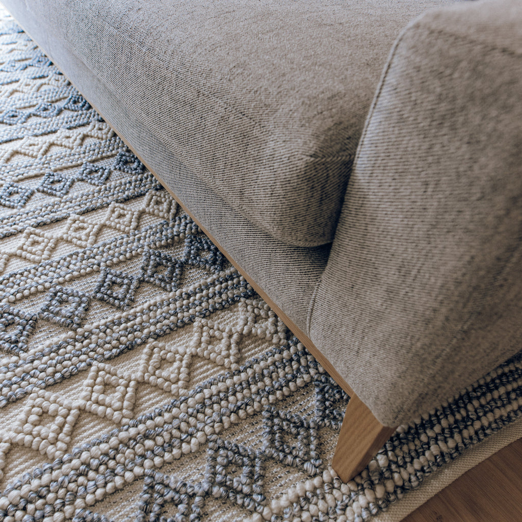 Ellie Handwoven Floor Rug - Eco-Friendly PET Wool in Blue & Natural