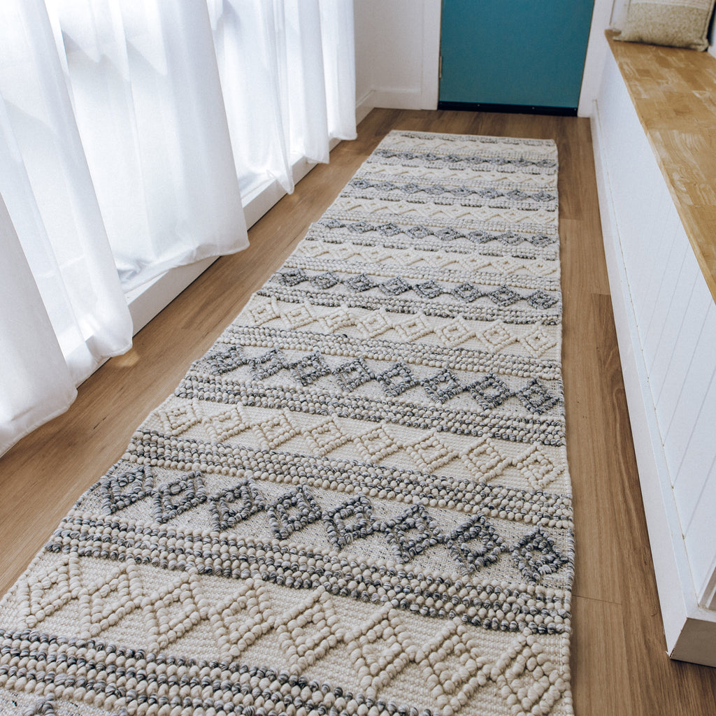 Ellie Handwoven Floor Rug - Eco-Friendly PET Wool in Blue & Natural