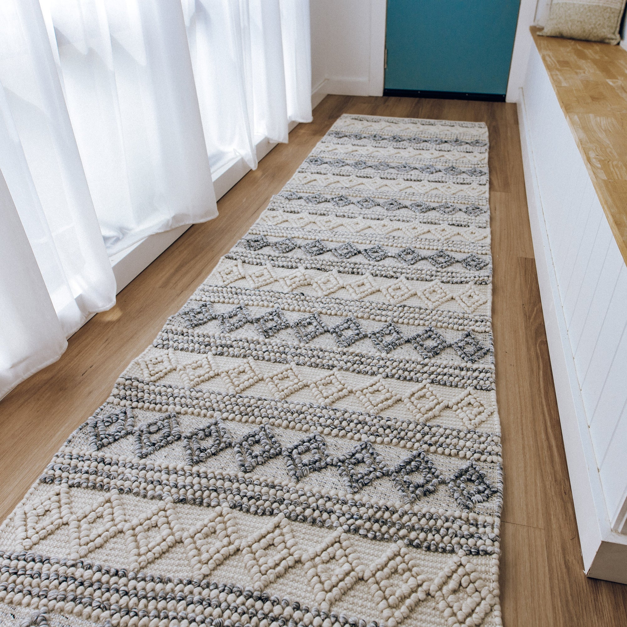 Ellie Handwoven Floor Rug - Eco-Friendly PET Wool in Blue & Natural