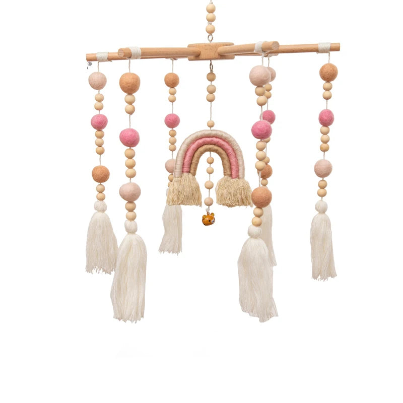 Baby Wooden Elephant Rattle Mobile - Montessori Crib Decor