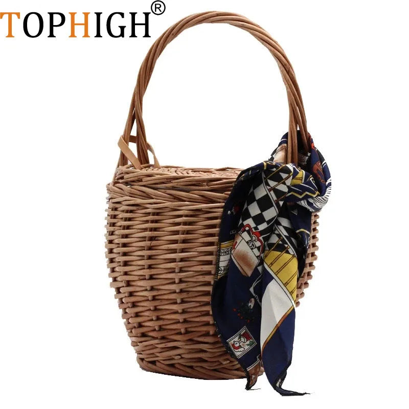 TOPHIGH Woven Bamboo Handbag - Stylish Summer Beach Tote for Women