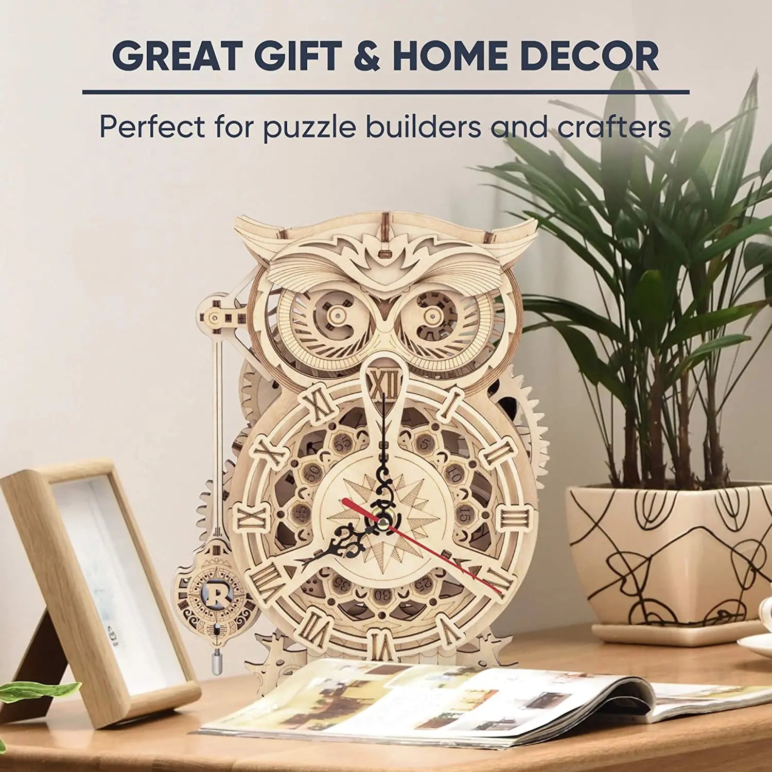 Robotime DIY 3D Owl Clock Kit - Creative Wooden Model for All Ages