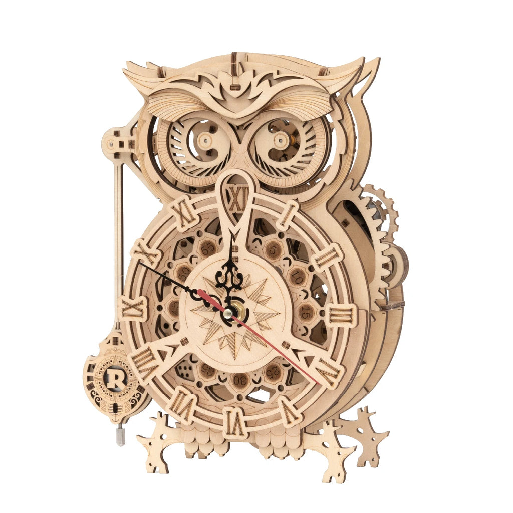 Robotime DIY 3D Owl Clock Kit - Creative Wooden Model for All Ages